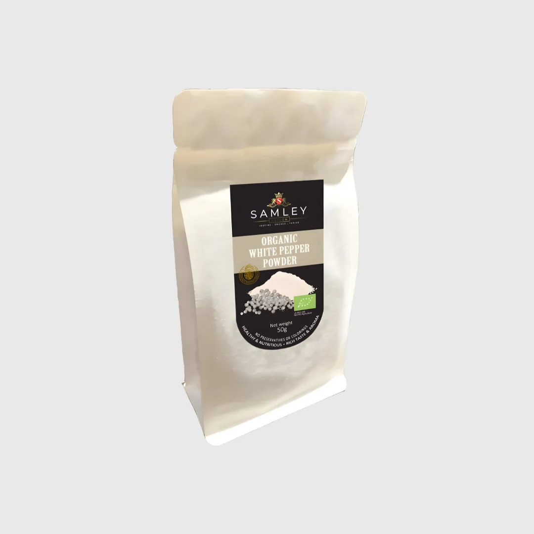Organic White Pepper Powder 50g in a Kraft Pouch